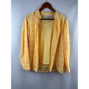 Alfred Dunner Petite 8P Yellow Floral Button-Up Blouse & Tank Top Set